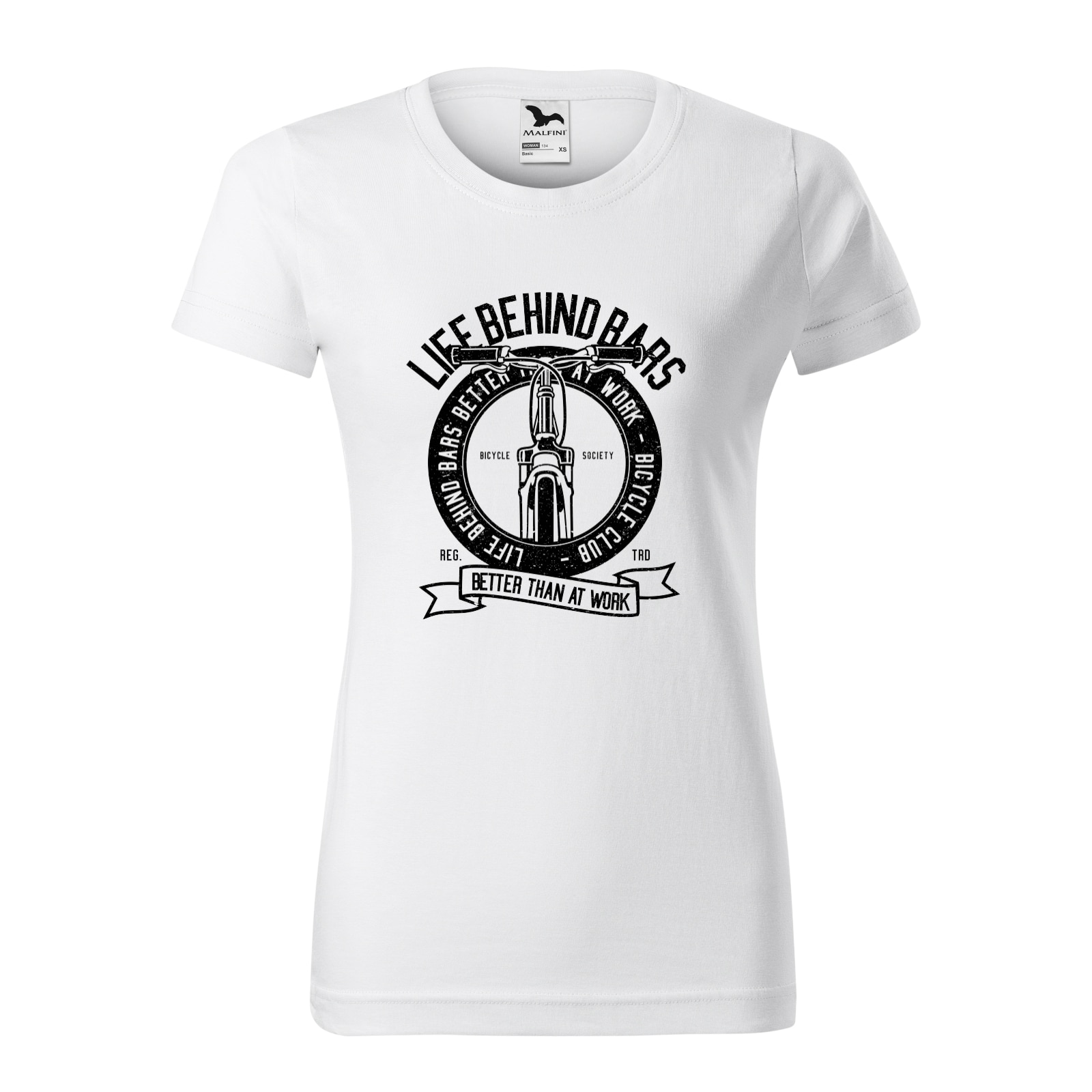 Tricou clasic, la baza gatului, alb, pentru dama, idee de cadou pentru biciclisti, Life Behind Bars, marime M