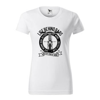 Tricou clasic, la baza gatului, alb, pentru dama, idee de cadou pentru biciclisti, Life Behind Bars, marime M