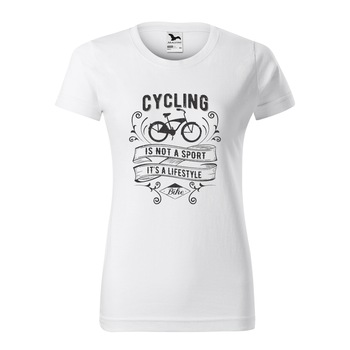 Tricou clasic, la baza gatului, alb, pentru dama, idee de cadou pentru biciclisti, Cycling is Not a Sport its a Lifestyle, marime 2XL Tricou clasic, la baza gatului, alb, pentru dama, idee de cadou pentru biciclisti, Cycling is Not a Sport its a Lifestyle, marime 2XL