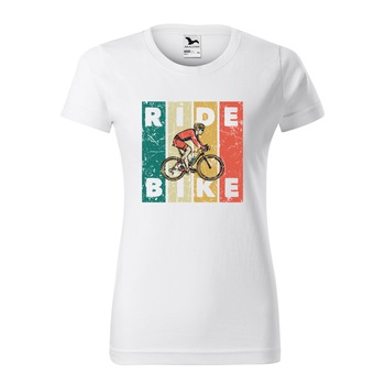 Tricou clasic, la baza gatului, alb, pentru dama, idee de cadou pentru biciclisti, Ride Bike Flag, marime S