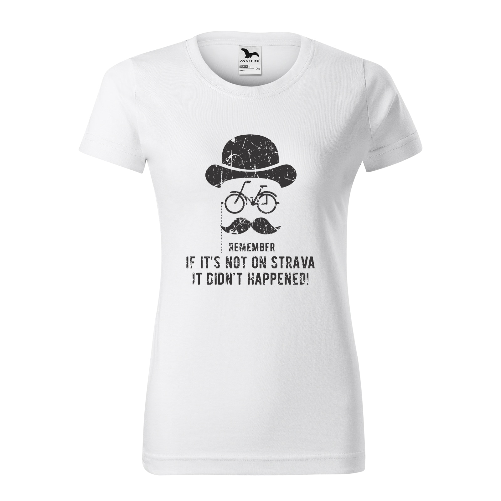 Tricou clasic, la baza gatului, alb, pentru dama, idee de cadou pentru biciclisti, Remember its on Strava, marime L