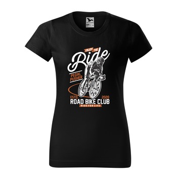 Tricou clasic, la baza gatului, negru, pentru dama, idee de cadou pentru biciclisti, Enjoy the Ride Pedal Pusher, marime M Tricou clasic, la baza gatului, negru, pentru dama, idee de cadou pentru biciclisti, Enjoy the Ride Pedal Pusher, marime M