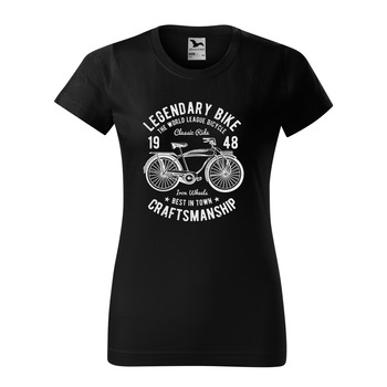 Tricou clasic, la baza gatului, negru, pentru dama, idee de cadou pentru biciclisti, Legendary Bicycle the World League, marime M Tricou clasic, la baza gatului, negru, pentru dama, idee de cadou pentru biciclisti, Legendary Bicycle the World League, marime M