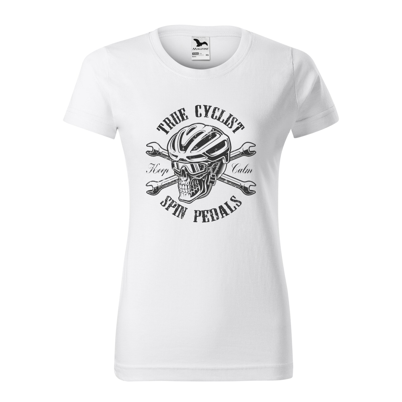 Tricou clasic, la baza gatului, alb, pentru dama, idee de cadou pentru biciclisti, True Cyclist Spin Pedals, marime M