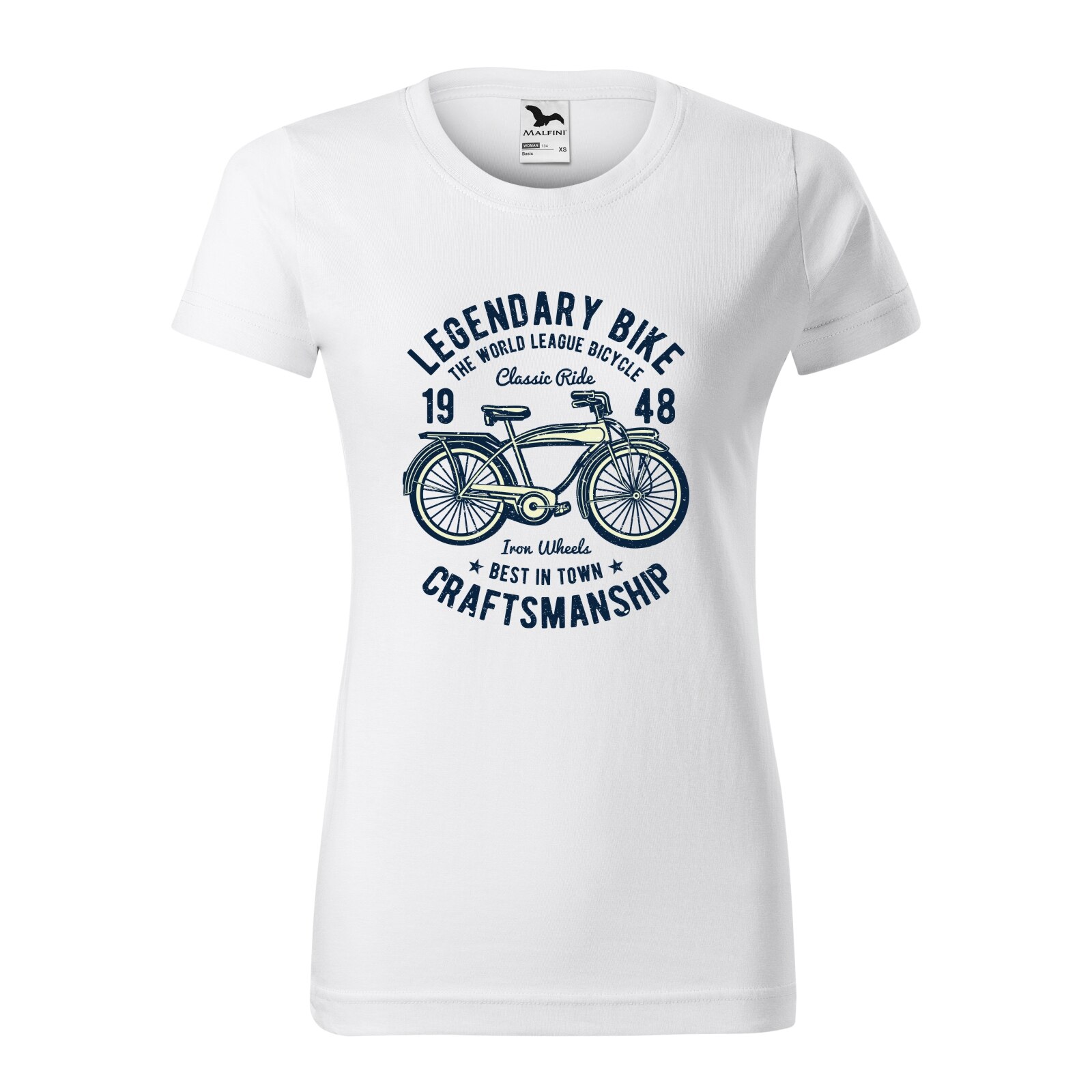 Tricou clasic, la baza gatului, alb, pentru dama, idee de cadou pentru biciclisti, Legendary Bicycle the World League, marime XL