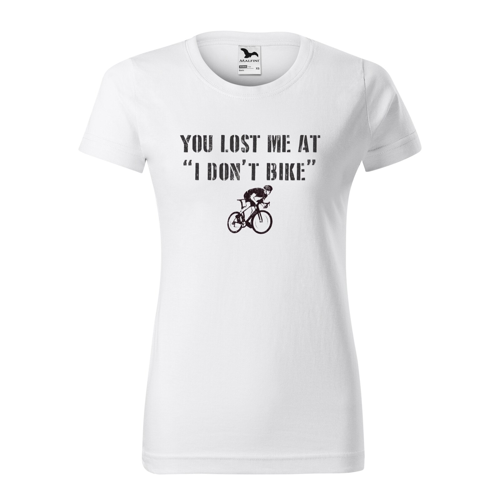Tricou clasic, la baza gatului, alb, pentru dama, idee de cadou pentru biciclisti, You Lost Me at I Dont Bike, marime S