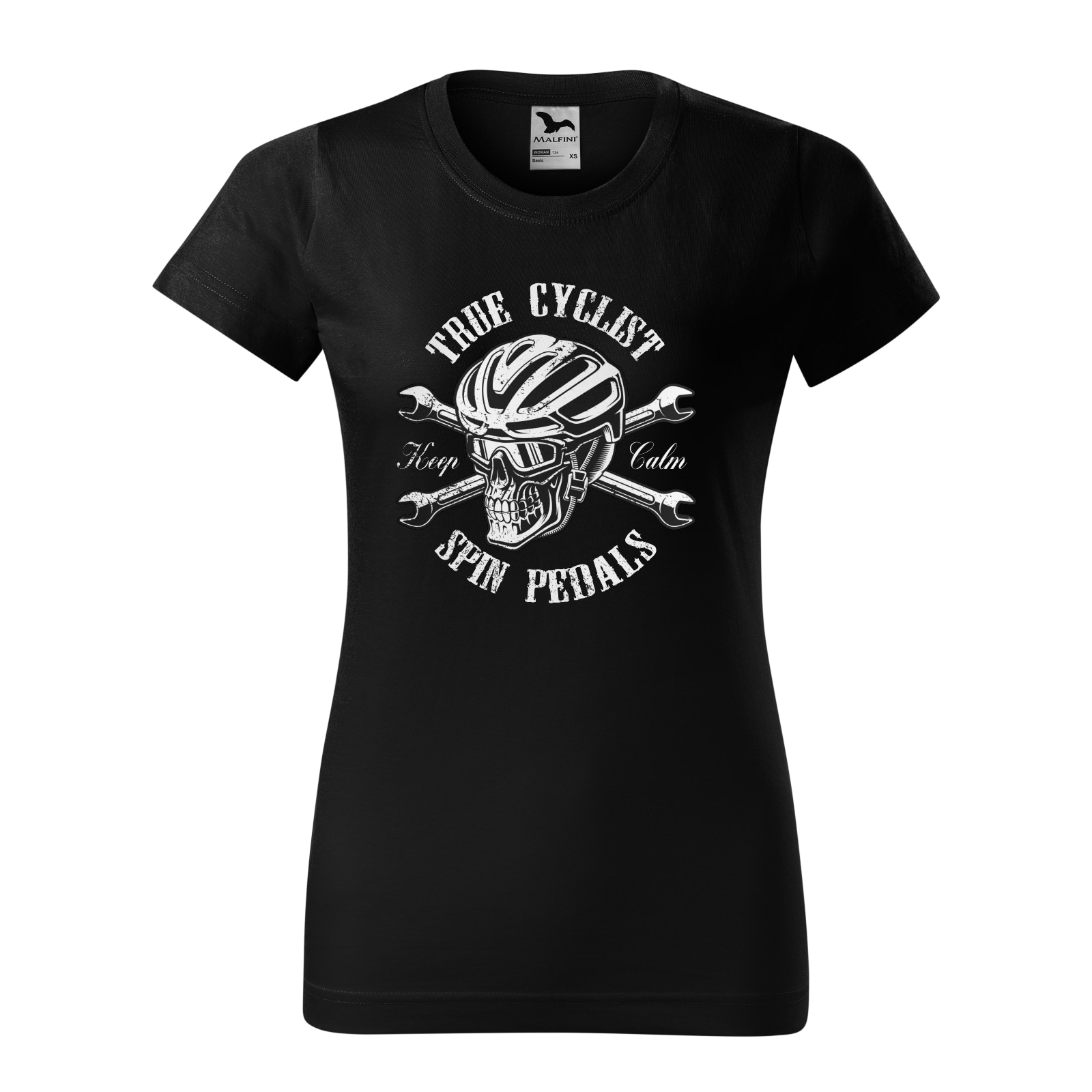 Tricou clasic, la baza gatului, negru, pentru dama, idee de cadou pentru biciclisti, True Cyclist Spin Pedals, marime S