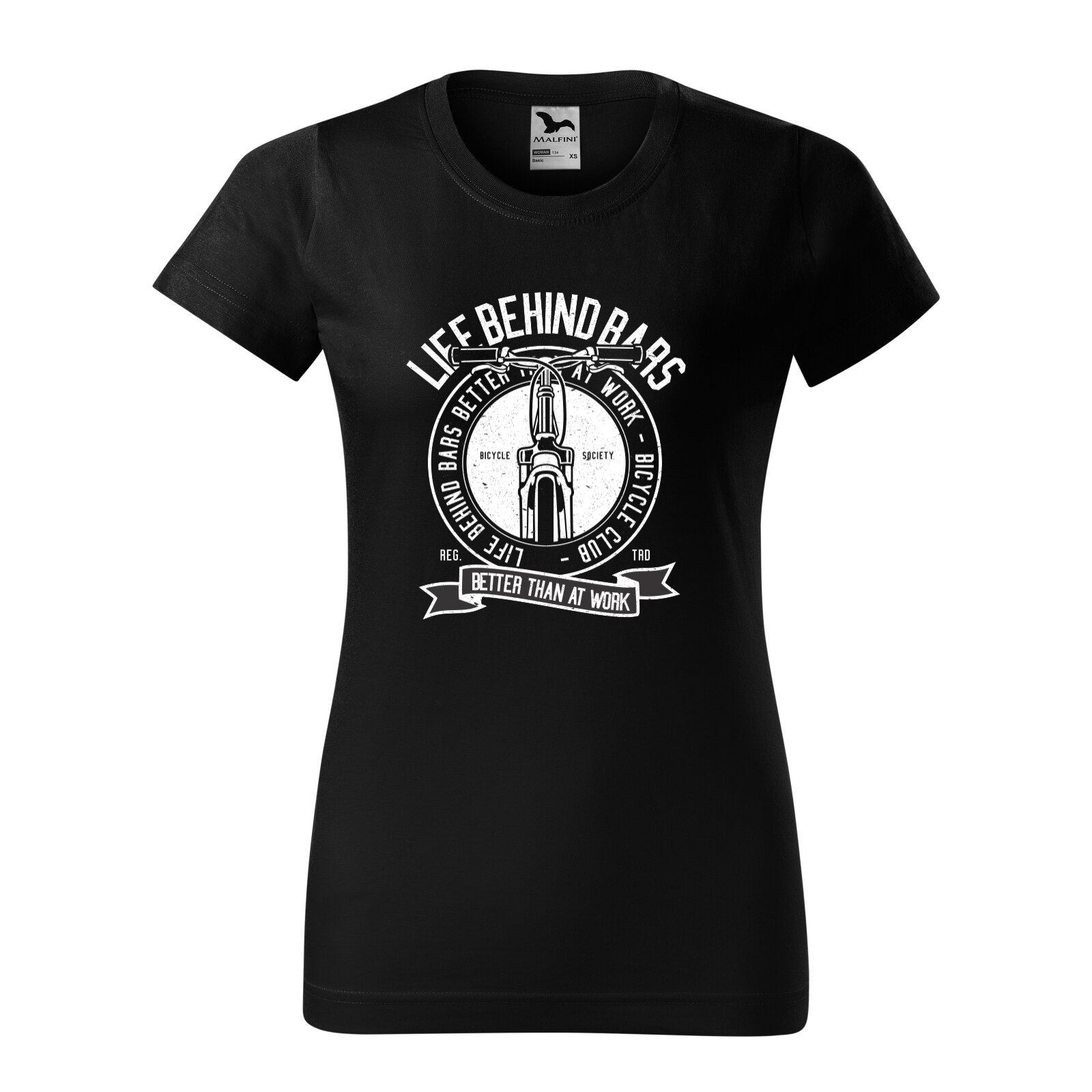 Tricou clasic, la baza gatului, negru, pentru dama, idee de cadou pentru biciclisti, Life Behind Bars, marime 2XL