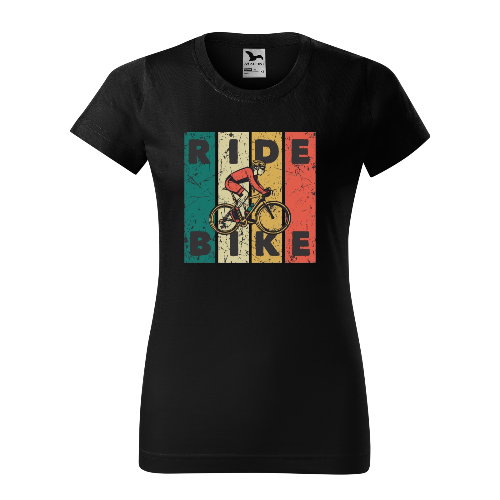 Tricou clasic, la baza gatului, negru, pentru dama, idee de cadou pentru biciclisti, Ride Bike Flag, marime 2XL