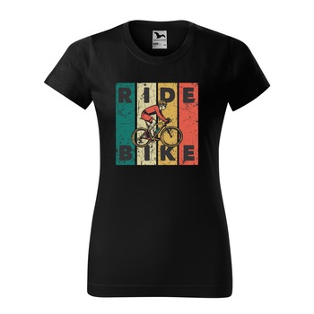 Tricou clasic, la baza gatului, negru, pentru dama, idee de cadou pentru biciclisti, Ride Bike Flag, marime XS
