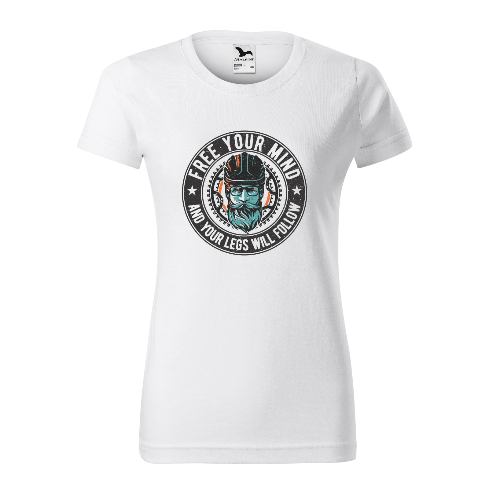 Tricou clasic, la baza gatului, alb, pentru dama, idee de cadou pentru biciclisti, Free You Mind and The Legs Will Follow, marime S