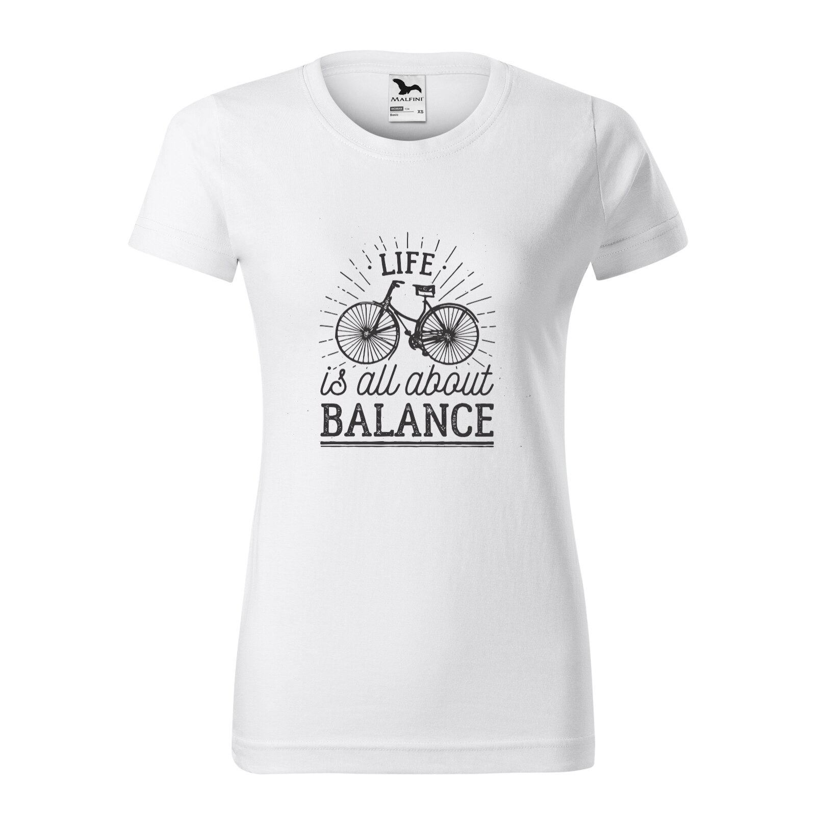 Tricou clasic, la baza gatului, alb, pentru dama, idee de cadou pentru biciclisti, Life is All About Balance, marime 2XL