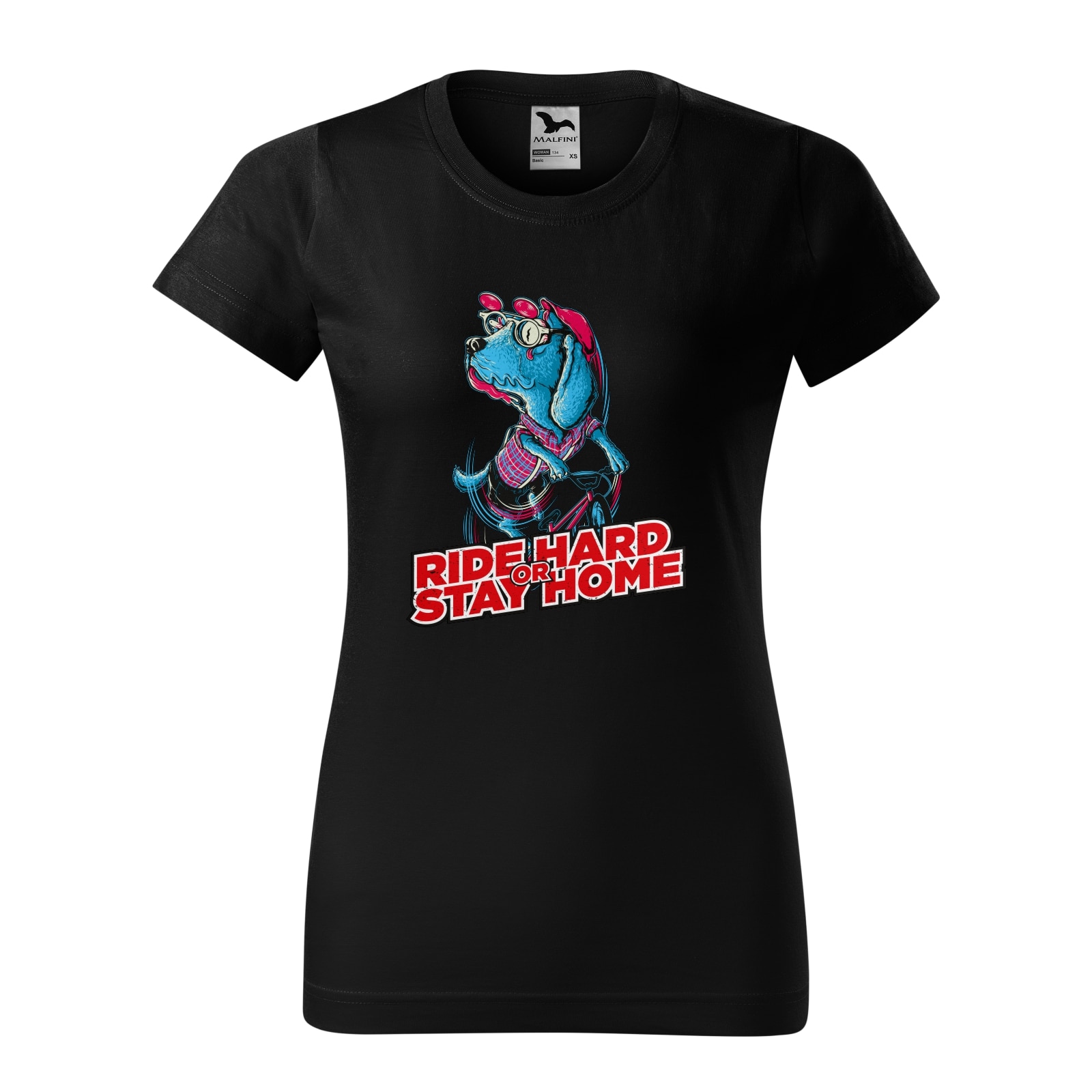 Tricou clasic, la baza gatului, negru, pentru dama, idee de cadou pentru biciclisti, Ride Hard or Stay Home, marime XL