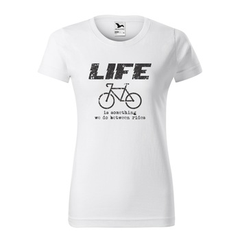 Tricou clasic, la baza gatului, alb, pentru dama, idee de cadou pentru biciclisti, Life is Something we do Between the Rides, marime 2XL