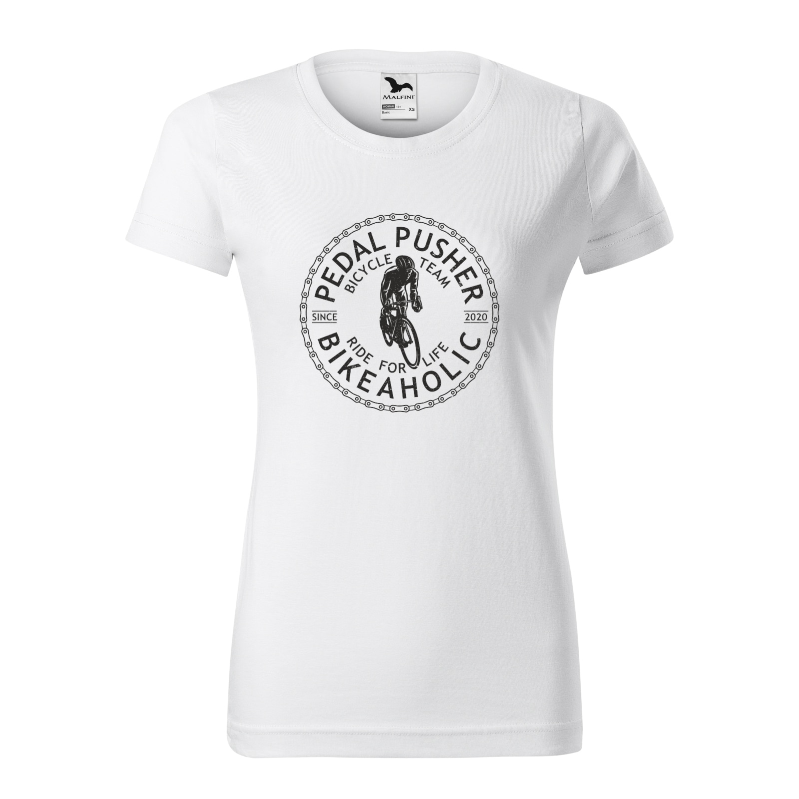 Tricou clasic, la baza gatului, alb, pentru dama, idee de cadou pentru biciclisti, Pedal Pusher BikeAholic, marime 2XL