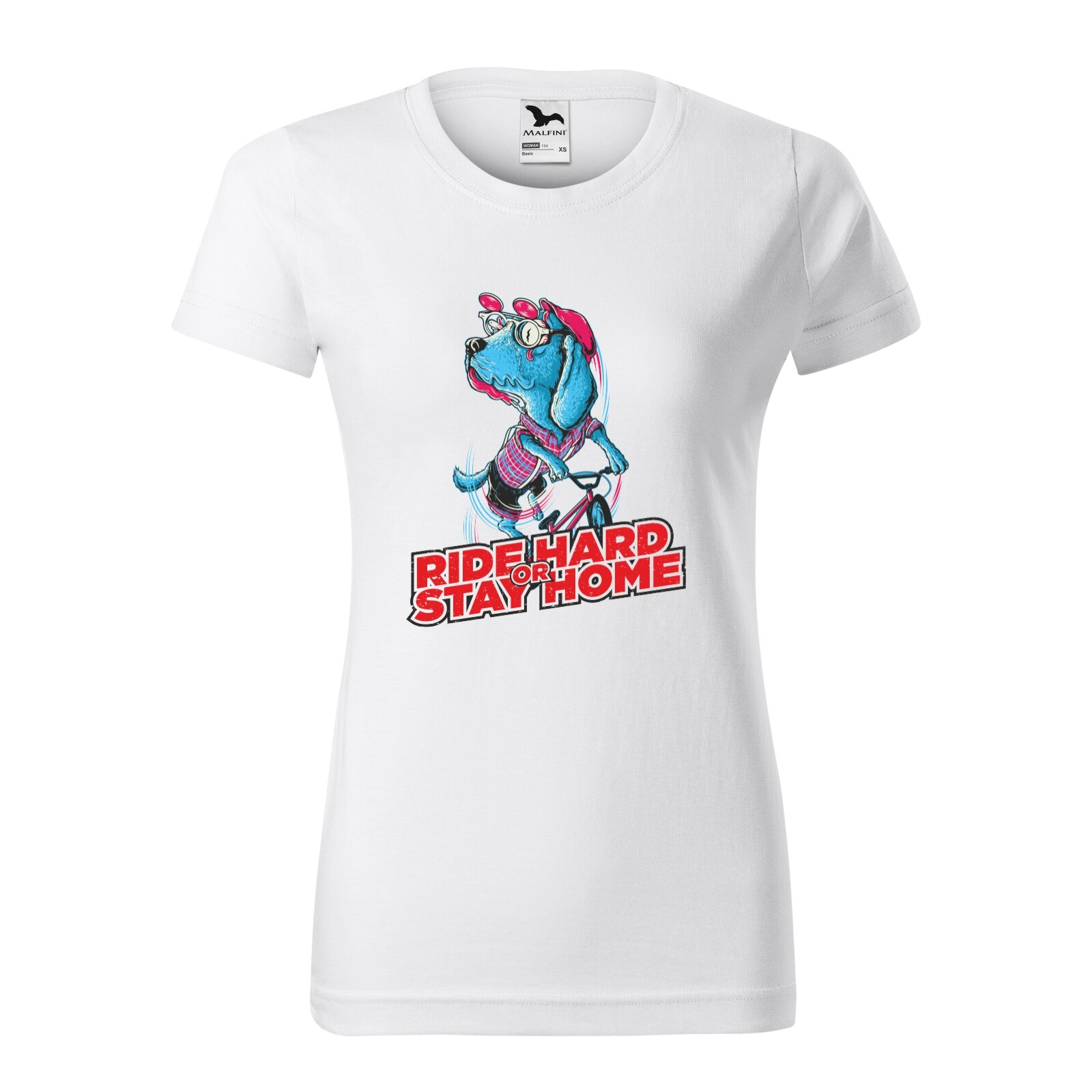 Tricou clasic, la baza gatului, alb, pentru dama, idee de cadou pentru biciclisti, Ride Hard or Stay Home, marime 2XL