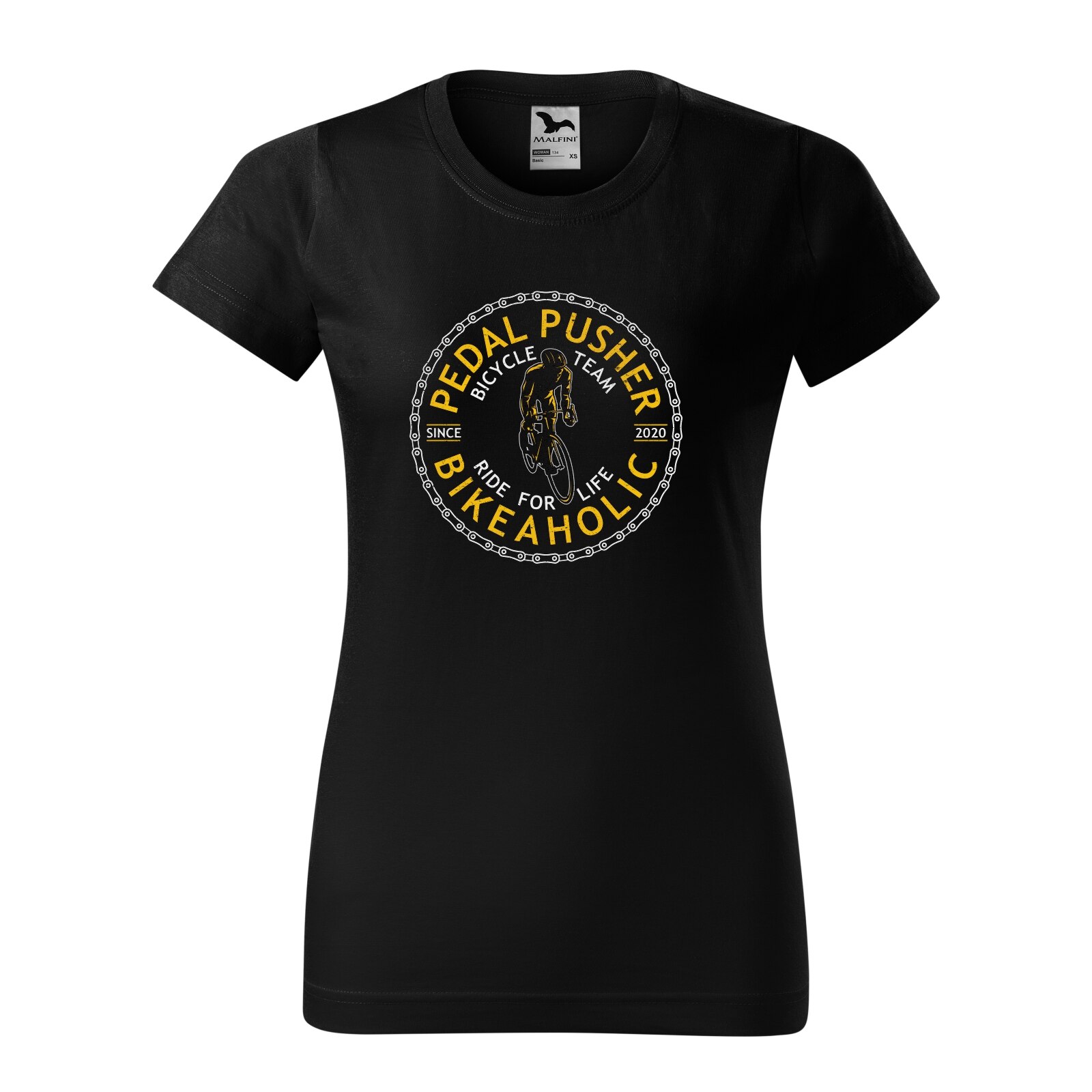 Tricou clasic, la baza gatului, negru, pentru dama, idee de cadou pentru biciclisti, Pedal Pusher BikeAholic, marime XL