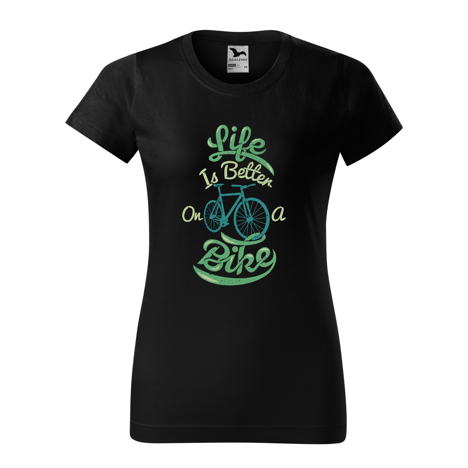 Tricou clasic, la baza gatului, negru, pentru dama, idee de cadou pentru biciclisti, Life is Better on a Bike, marime XL