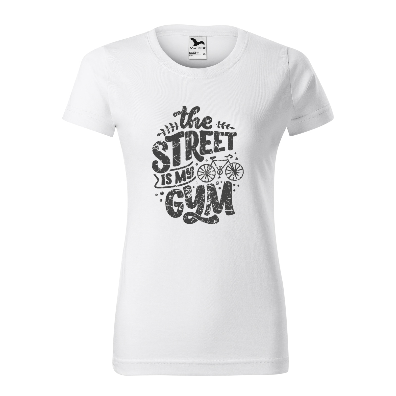 Tricou clasic, la baza gatului, alb, pentru dama, idee de cadou pentru biciclisti, The Street is my Gym, marime XL