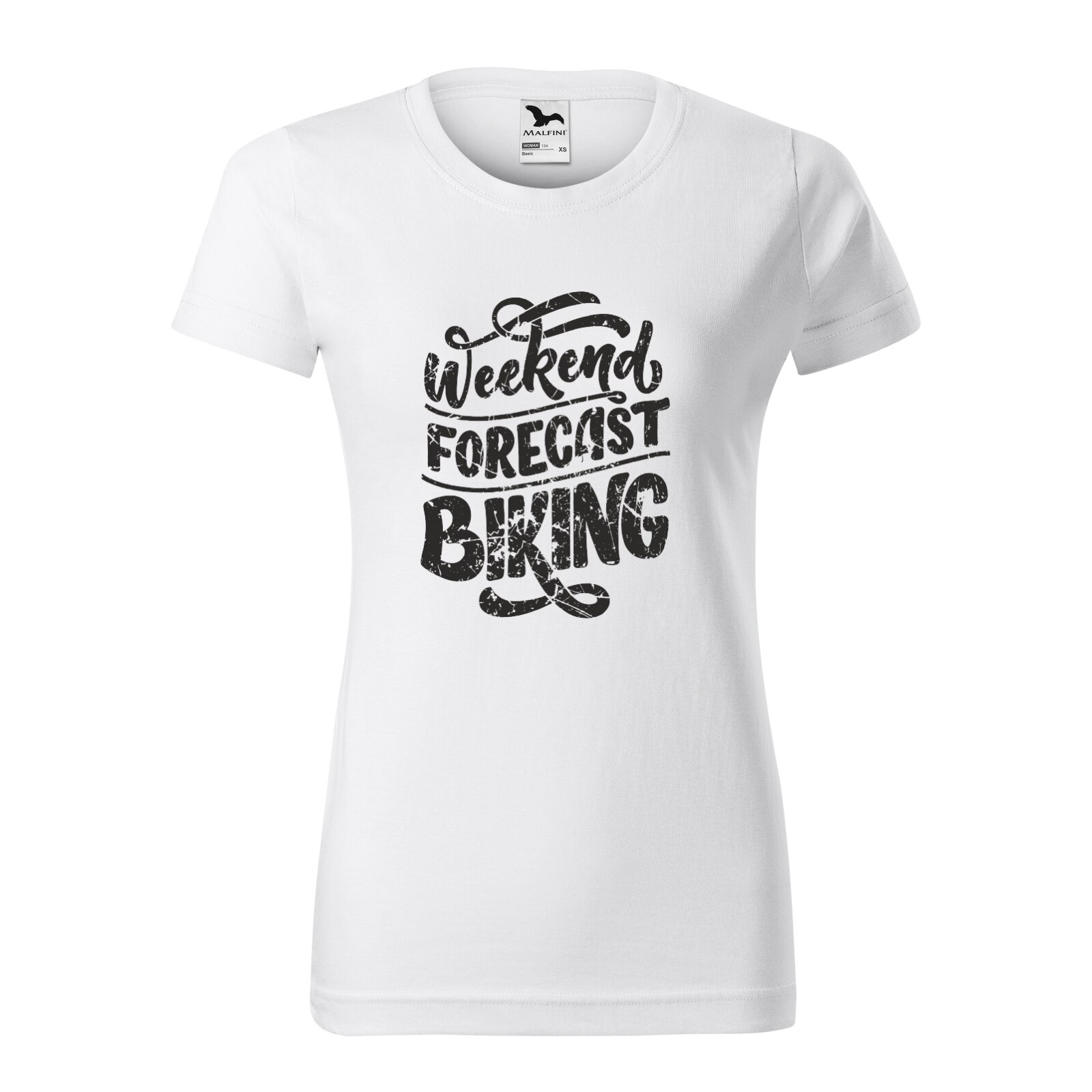 Tricou clasic, la baza gatului, alb, pentru dama, idee de cadou pentru biciclisti, Weekend Forecast Biking, marime 2XL