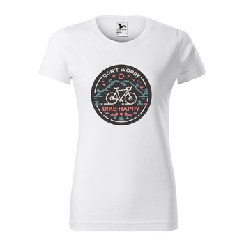 Tricou clasic, la baza gatului, alb, pentru dama, idee de cadou pentru biciclisti, Dont Worry Bike Happy, marime 2XL