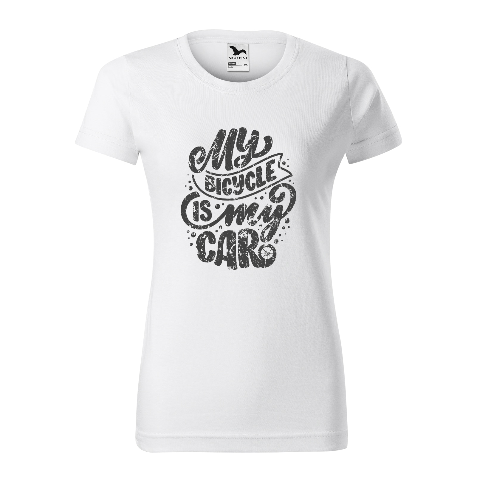 Tricou clasic, la baza gatului, alb, pentru dama, idee de cadou pentru biciclisti, My Bicycle is My Car, marime 2XL