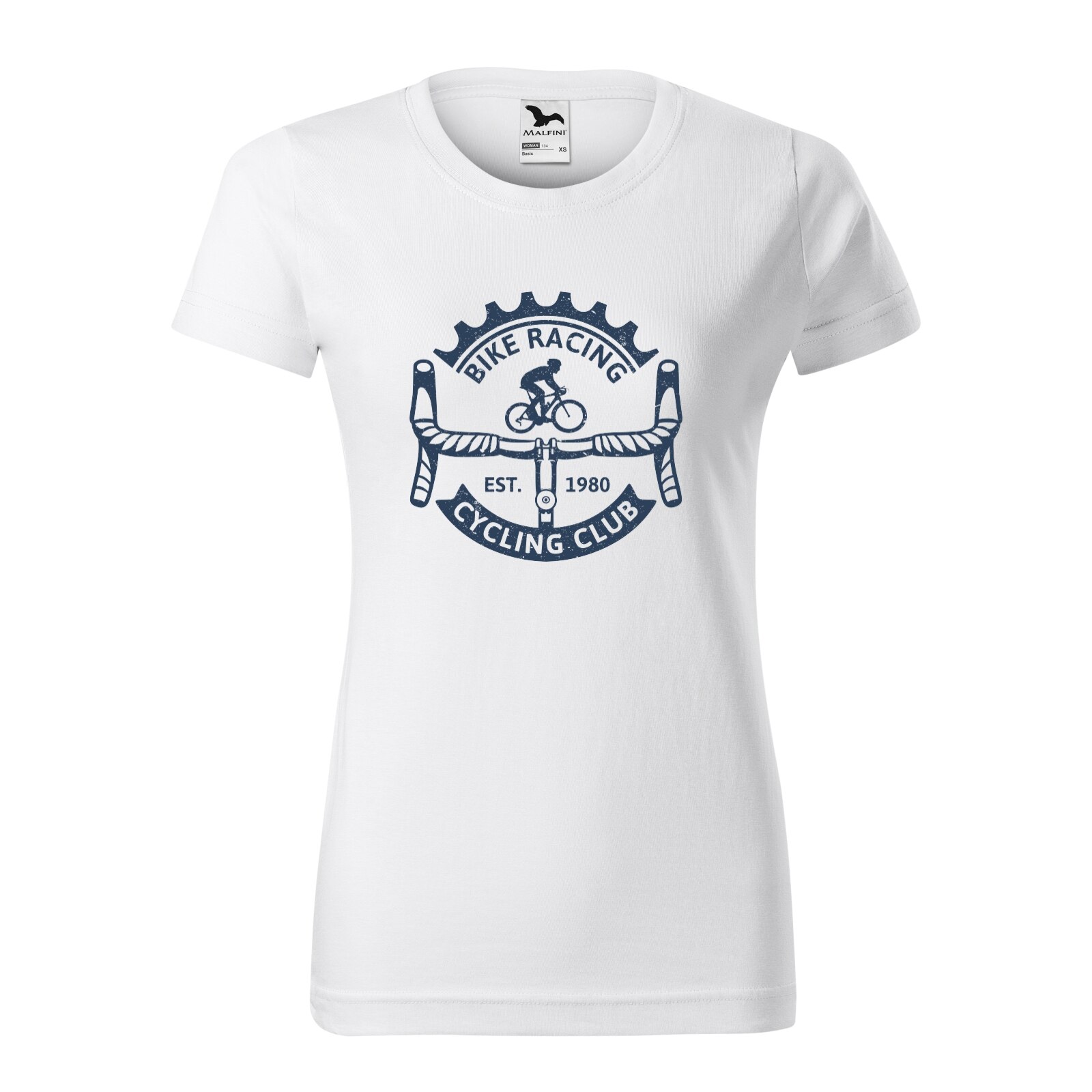 Tricou clasic, la baza gatului, alb, pentru dama, idee de cadou pentru biciclisti, Bike Racing Cycling Club, marime S