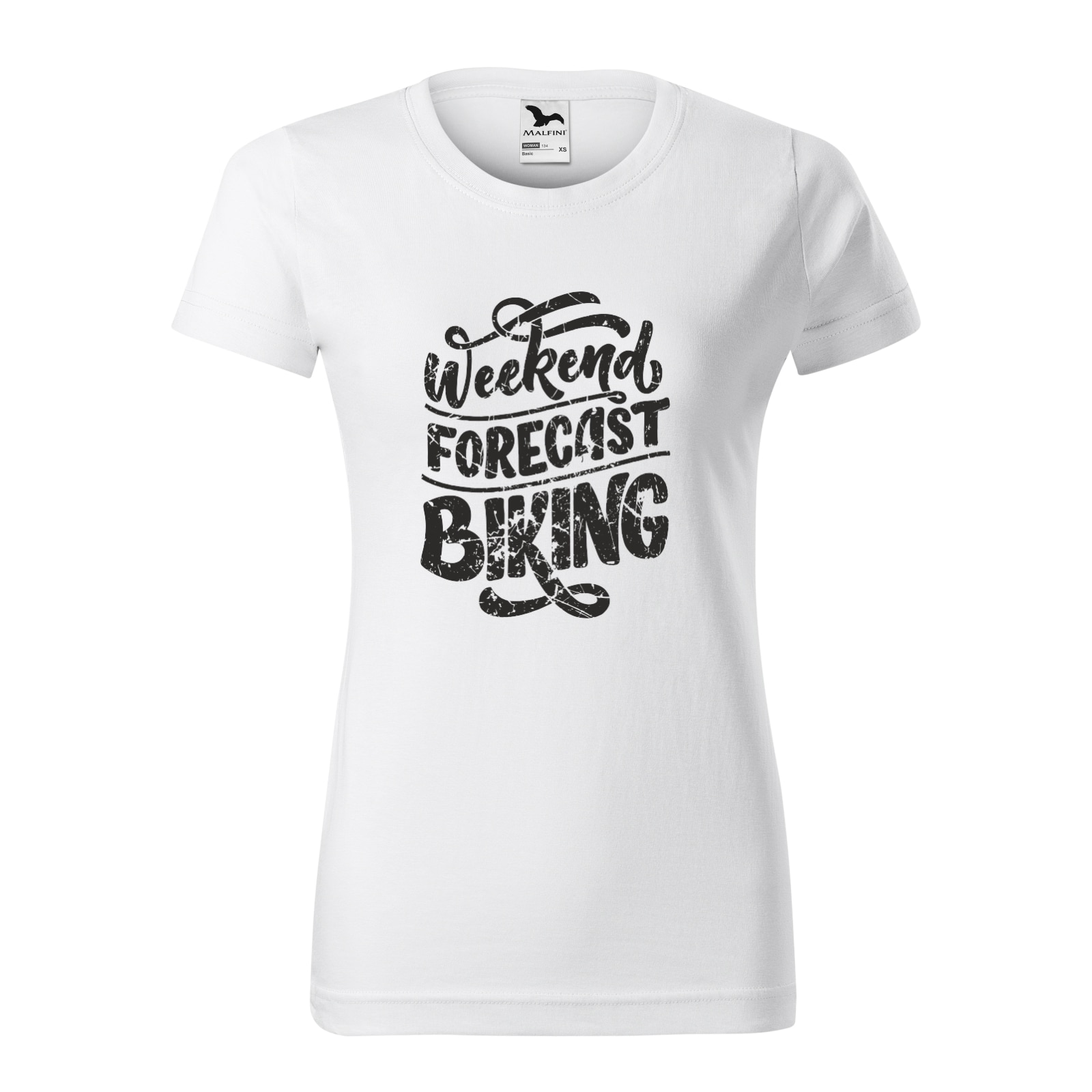 Tricou clasic, la baza gatului, alb, pentru dama, idee de cadou pentru biciclisti, Weekend Forecast Biking, marime XL