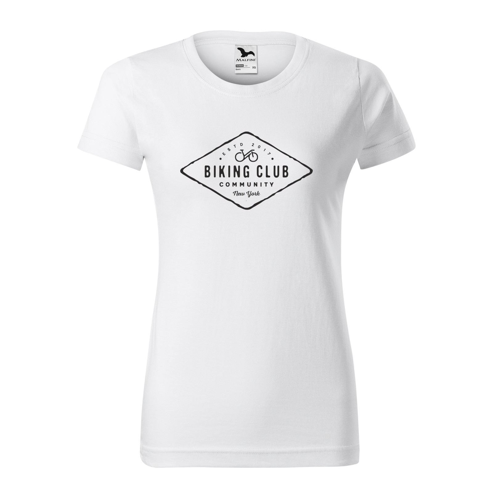 Tricou clasic, la baza gatului, alb, pentru dama, idee de cadou pentru biciclisti, Biking Club New York, marime XL