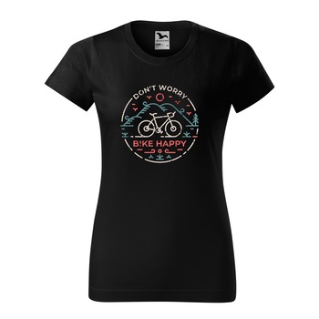 Tricou clasic, la baza gatului, negru, pentru dama, idee de cadou pentru biciclisti, Dont Worry Bike Happy, marime L