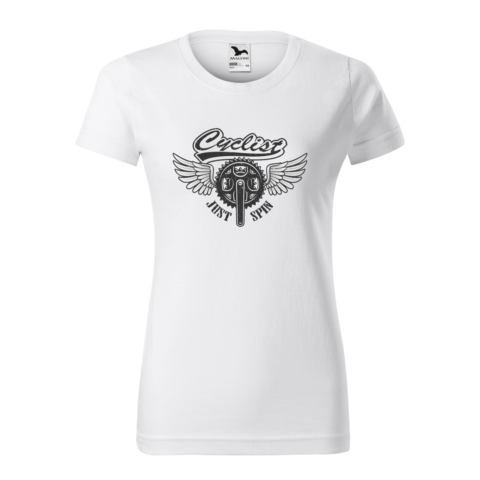 Tricou clasic, la baza gatului, alb, pentru dama, idee de cadou pentru biciclisti, Cyclist Just Spin Wings, marime 2XL