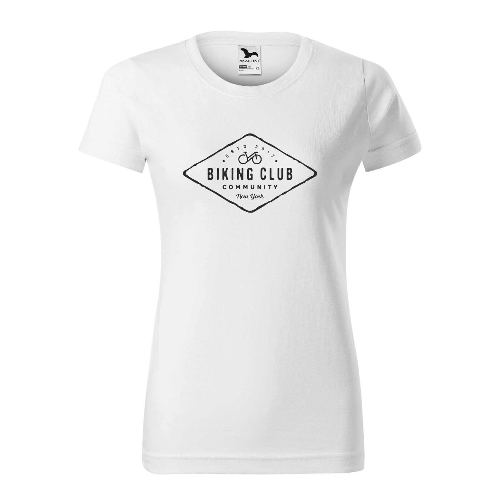 Tricou clasic, la baza gatului, alb, pentru dama, idee de cadou pentru biciclisti, Biking Club New York, marime S