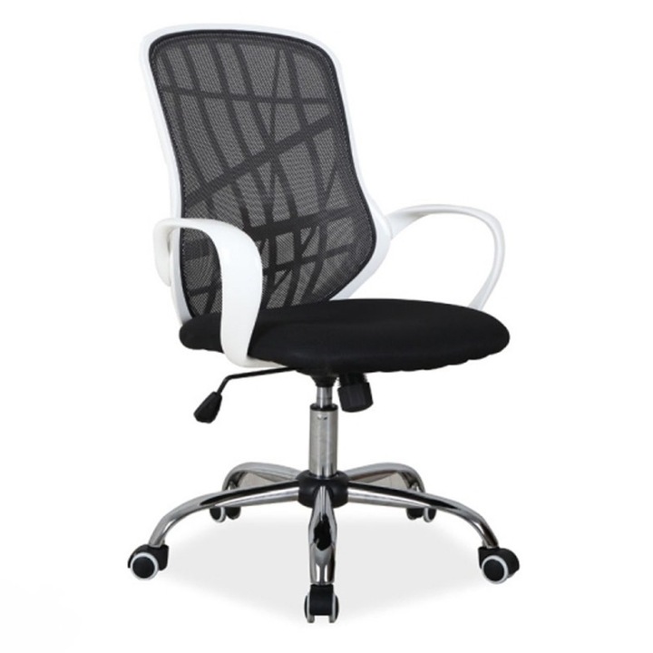 Scaun directorial mesh SL Dexter, Ergonomic, Cadru Otel, Stofa, Inaltime ajustabila, Mecanism balansare, Rotire 360 ˚, H 105 cm, Sarcina max 100 Kg, Alb/Negru