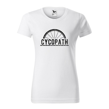Tricou clasic, la baza gatului, alb, pentru dama, idee de cadou pentru biciclisti, What is Cycopath, marime XS Tricou clasic, la baza gatului, alb, pentru dama, idee de cadou pentru biciclisti, What is Cycopath, marime XS