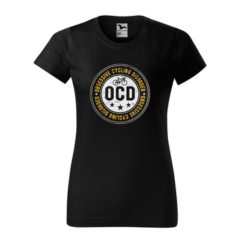 Tricou clasic, la baza gatului, negru, pentru dama, idee de cadou pentru biciclisti, Obsessive Cycling Disorder, marime L Tricou clasic, la baza gatului, negru, pentru dama, idee de cadou pentru biciclisti, Obsessive Cycling Disorder, marime L