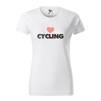 Tricou clasic, la baza gatului, alb, pentru dama, idee de cadou pentru biciclisti, We Love Cycling, marime XS Tricou clasic, la baza gatului, alb, pentru dama, idee de cadou pentru biciclisti, We Love Cycling, marime XS