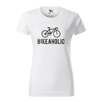Tricou clasic, la baza gatului, alb, pentru dama, idee de cadou pentru biciclisti, Bikeaholic Cyclist, marime XS