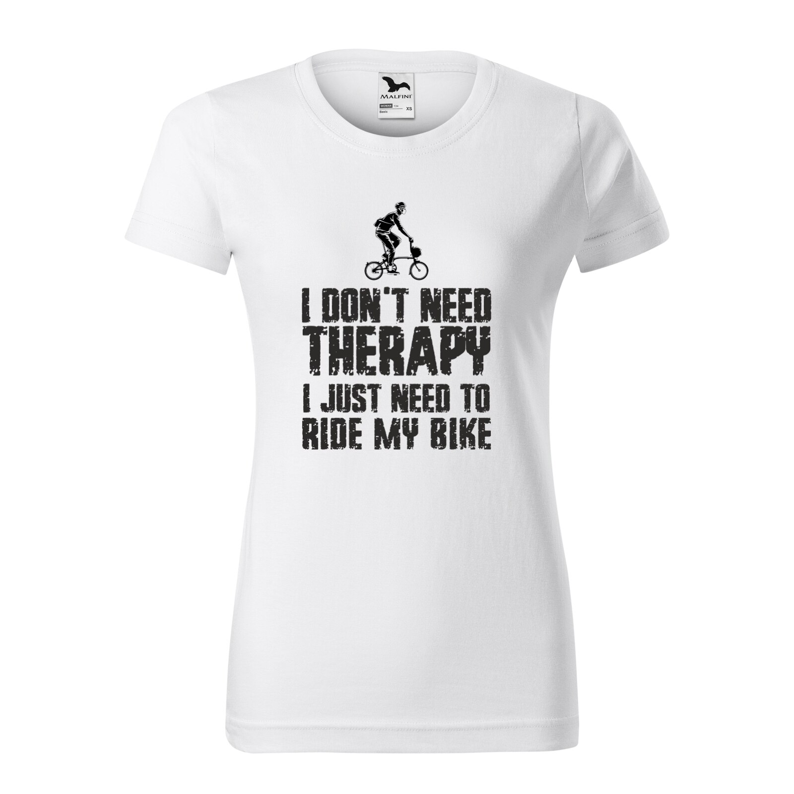 Tricou clasic, la baza gatului, alb, pentru dama, idee de cadou pentru biciclisti, I Dont Need Therapy, marime XS