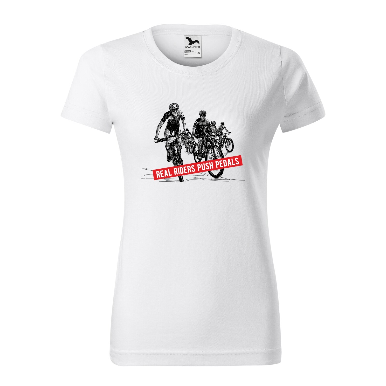 Tricou clasic, la baza gatului, alb, pentru dama, idee de cadou pentru biciclisti, Real Riders Push Pedals, marime 2XL