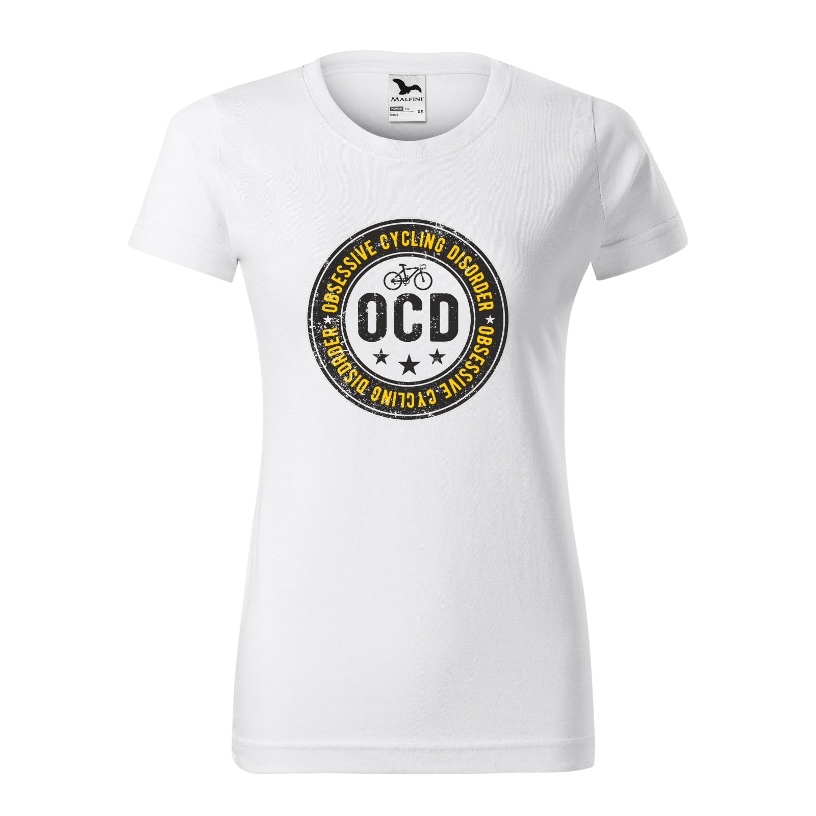 Tricou clasic, la baza gatului, alb, pentru dama, idee de cadou pentru biciclisti, Obsessive Cycling Disorder, marime L