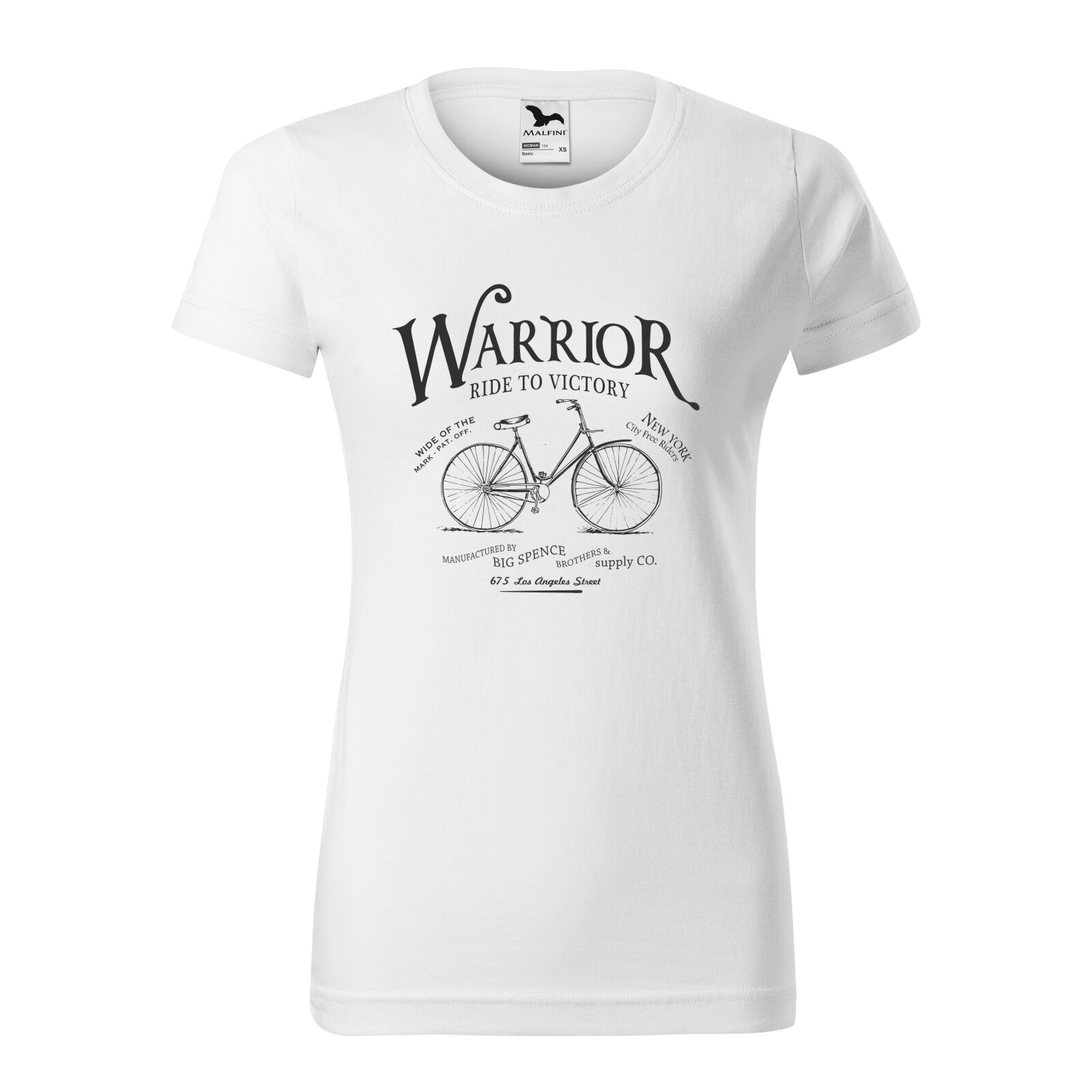 Tricou clasic, la baza gatului, alb, pentru dama, idee de cadou pentru biciclisti, Warrior Ride to Victory, marime S