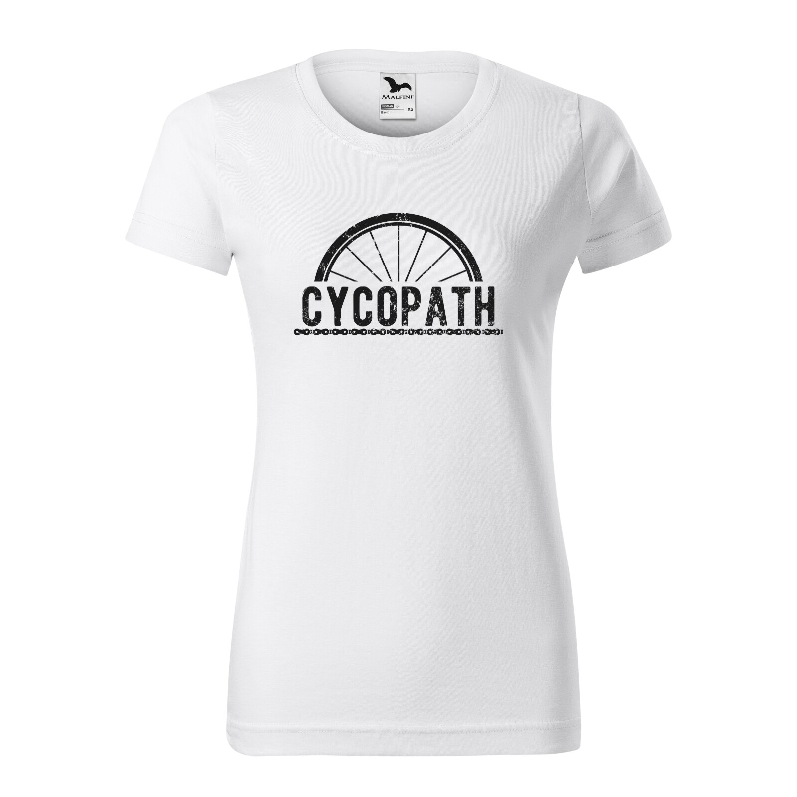 Tricou clasic, la baza gatului, alb, pentru dama, idee de cadou pentru biciclisti, What is Cycopath, marime L