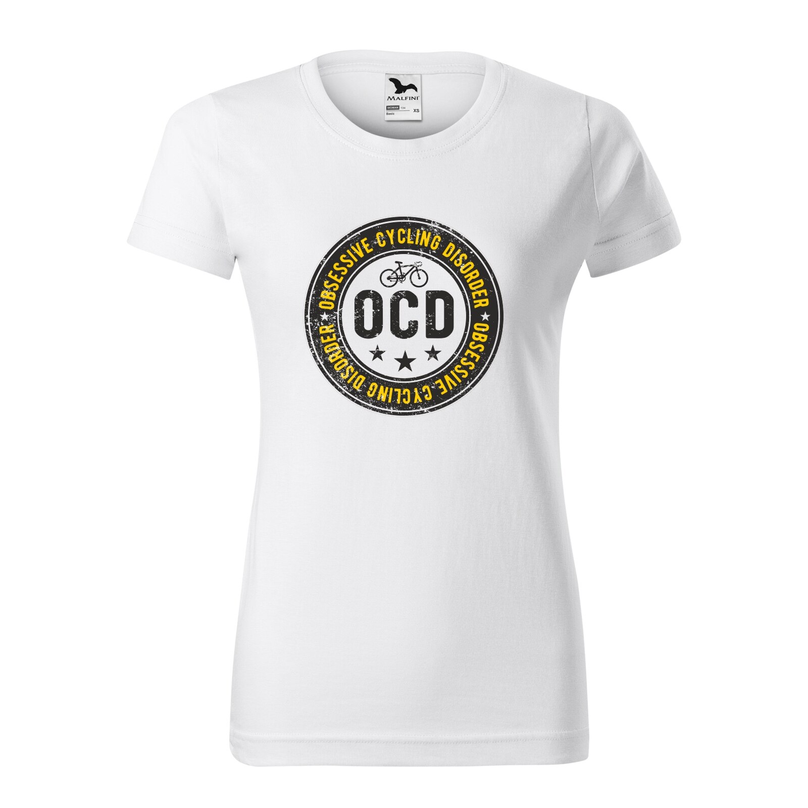 Tricou clasic, la baza gatului, alb, pentru dama, idee de cadou pentru biciclisti, Obsessive Cycling Disorder, marime XS