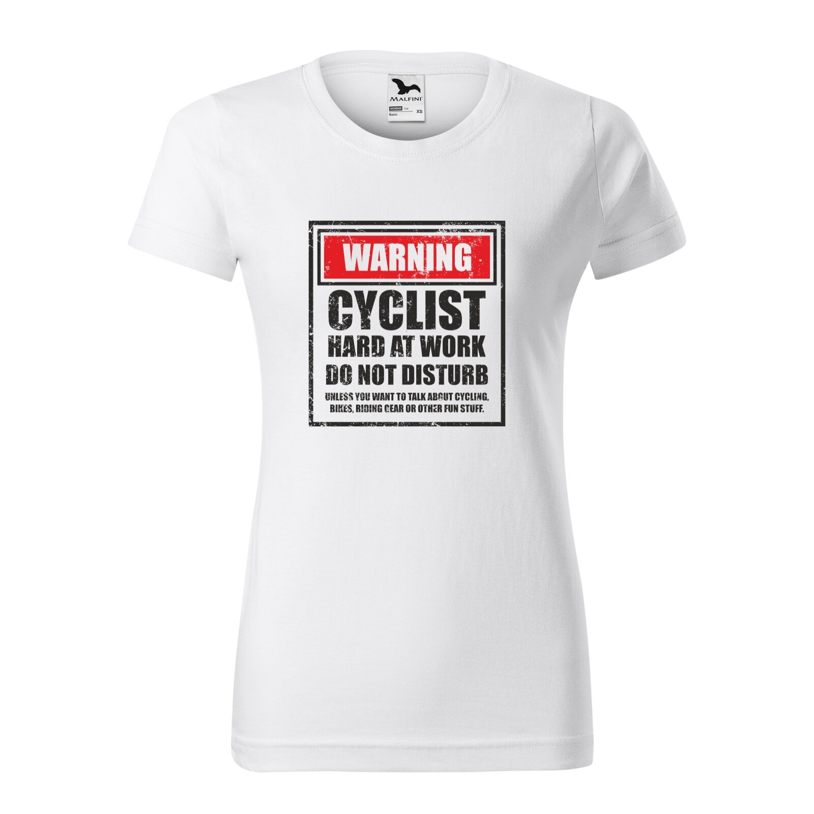 Tricou clasic, la baza gatului, alb, pentru dama, idee de cadou pentru biciclisti, Cyclist Hard Work do Not Disturb, marime L