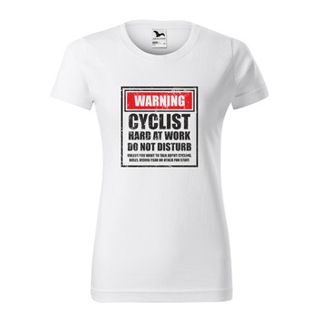 Tricou clasic, la baza gatului, alb, pentru dama, idee de cadou pentru biciclisti, Cyclist Hard Work do Not Disturb, marime M Tricou clasic, la baza gatului, alb, pentru dama, idee de cadou pentru biciclisti, Cyclist Hard Work do Not Disturb, marime M