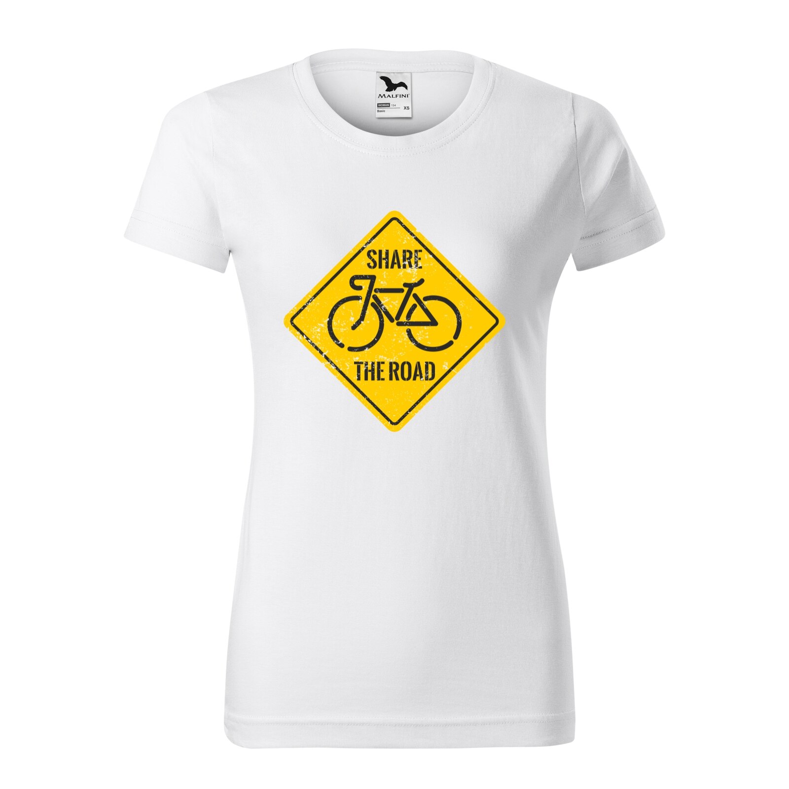 Tricou clasic, la baza gatului, alb, pentru dama, idee de cadou pentru biciclisti, Bike Sign Share the Road, marime 2XL