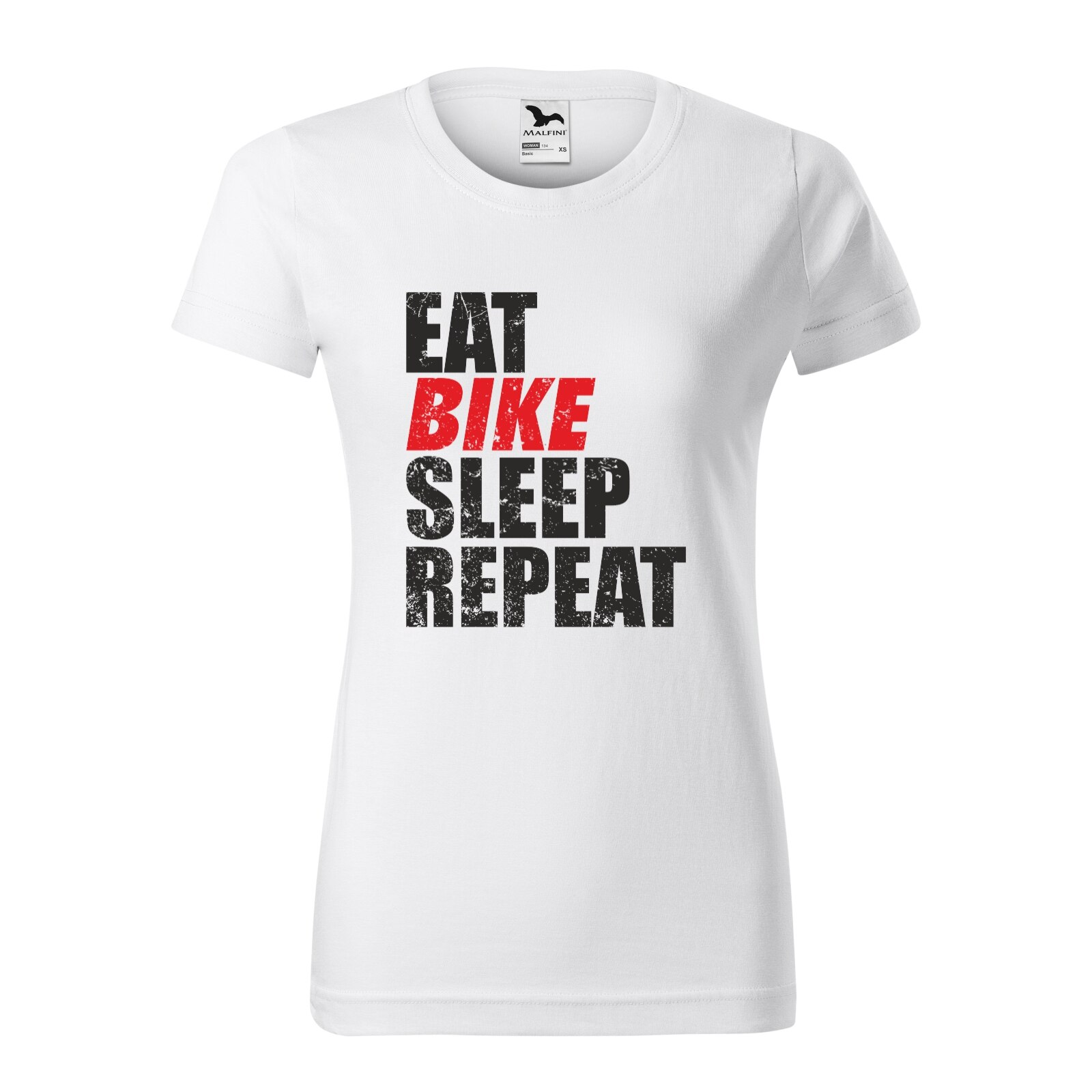 Tricou clasic, la baza gatului, alb, pentru dama, idee de cadou pentru biciclisti, Eat Bike Sleep Repeat, marime 2XL