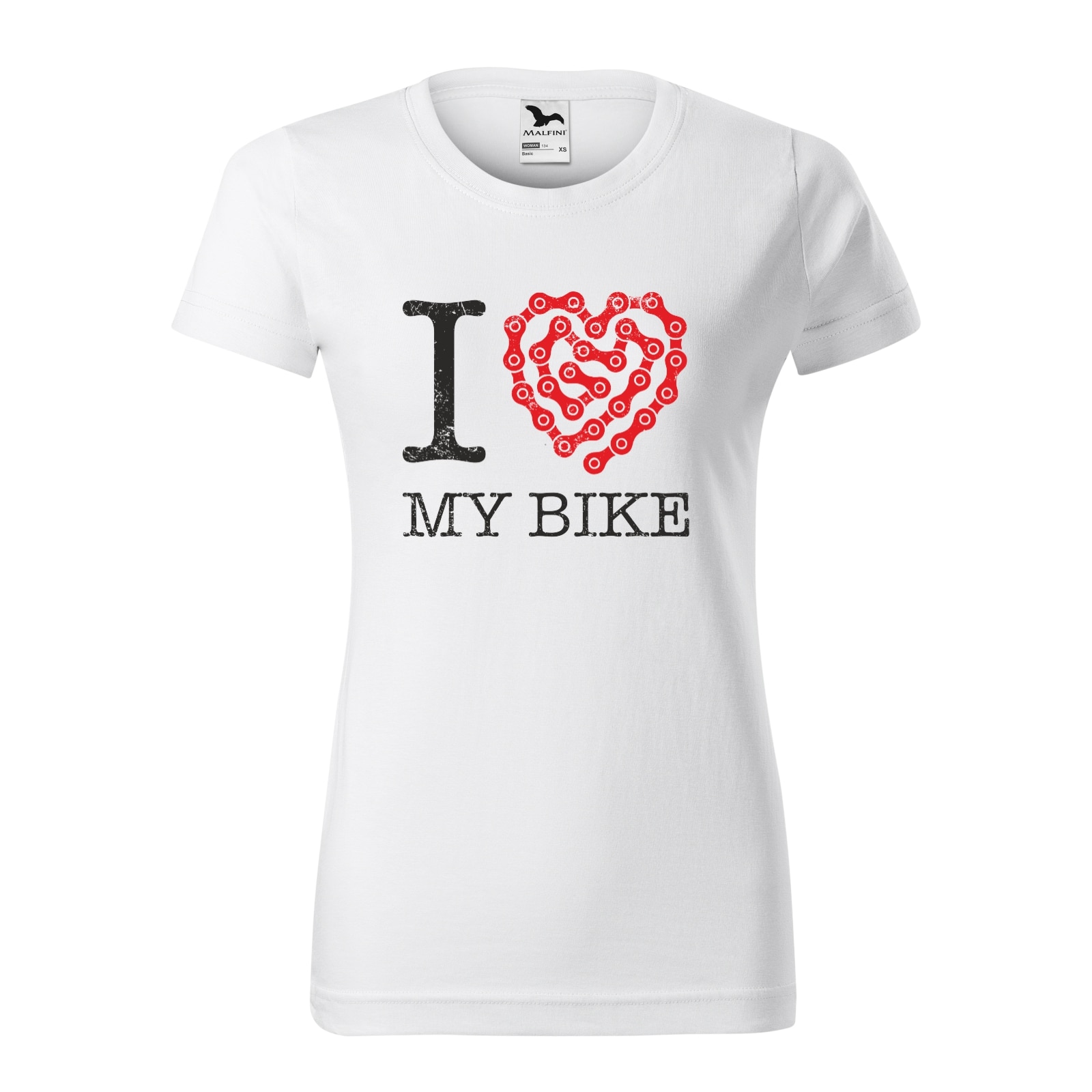 Tricou clasic, la baza gatului, alb, pentru dama, idee de cadou pentru biciclisti, I Love my Bike Chain Heart, marime L