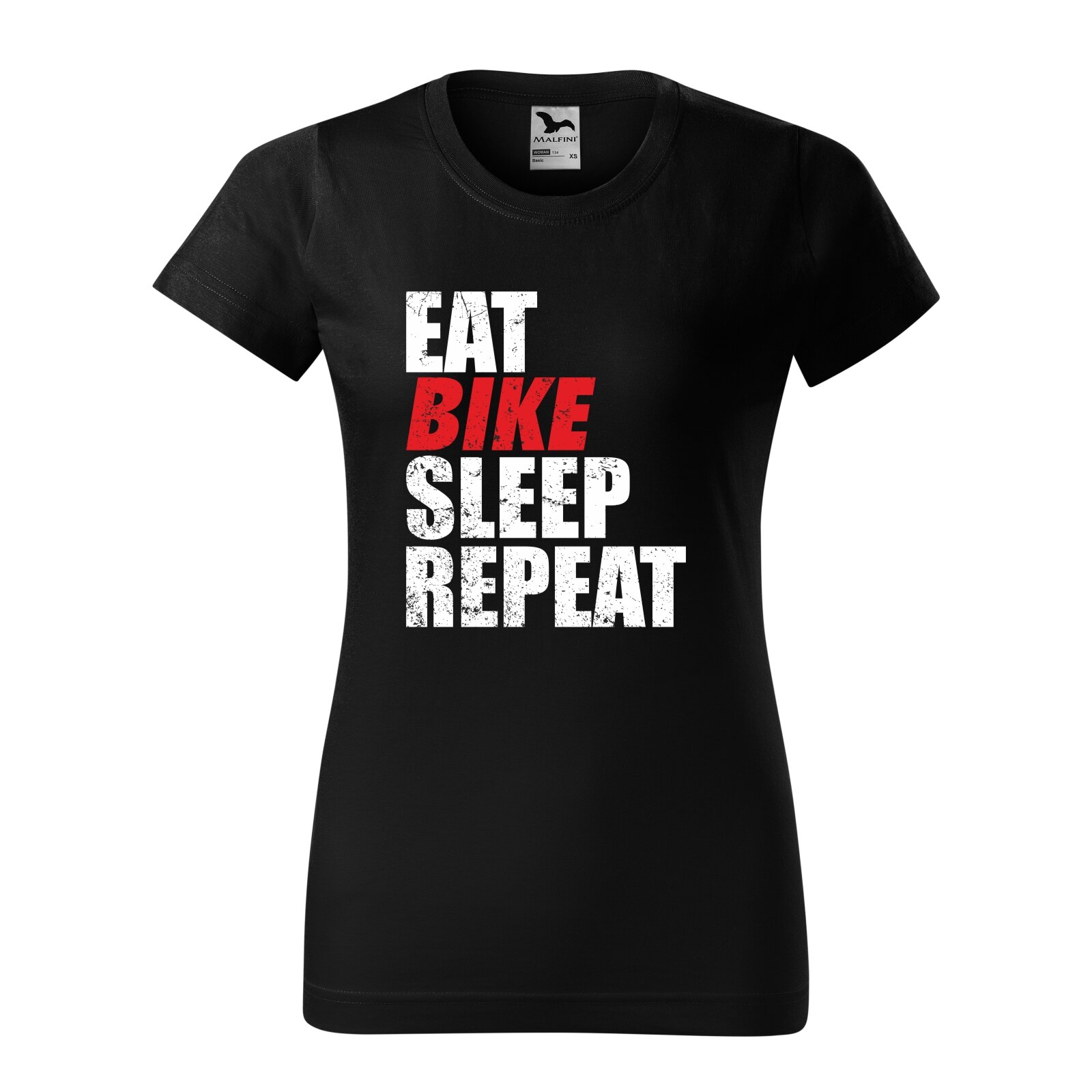 Tricou clasic, la baza gatului, negru, pentru dama, idee de cadou pentru biciclisti, Eat Bike Sleep Repeat, marime XS