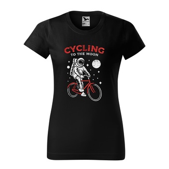 Tricou clasic, la baza gatului, negru, pentru dama, idee de cadou pentru biciclisti, Cycling to the Moon, marime XL